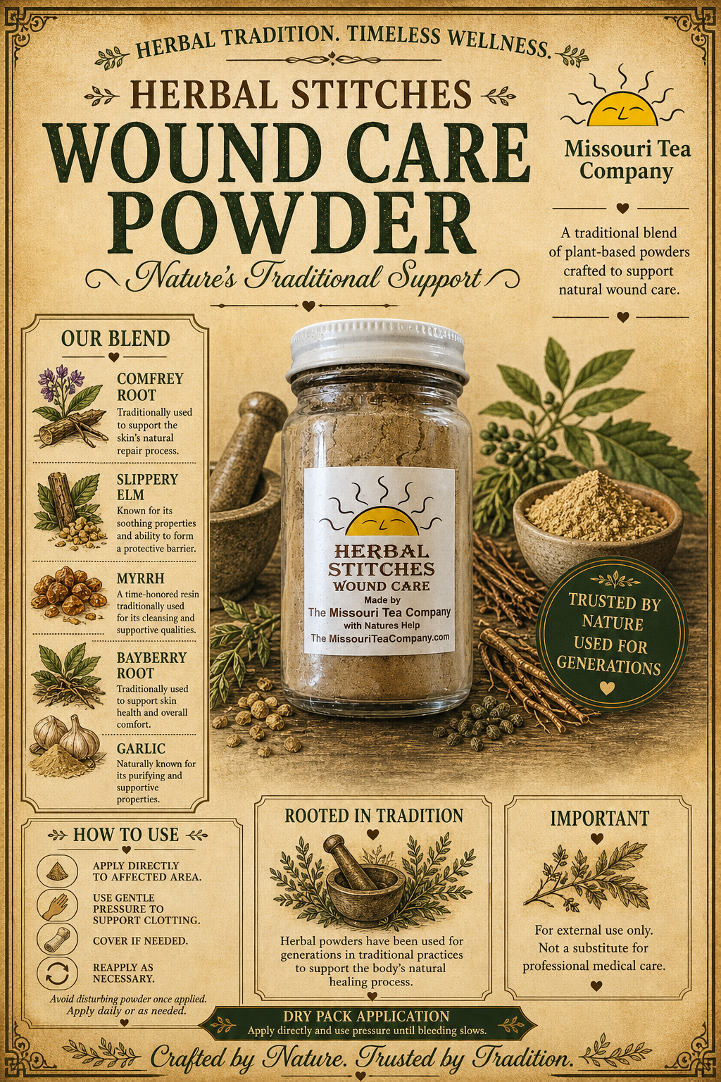 Herbal Stitches Wound Care Powder | Missouri Tea Company – The Missouri ...